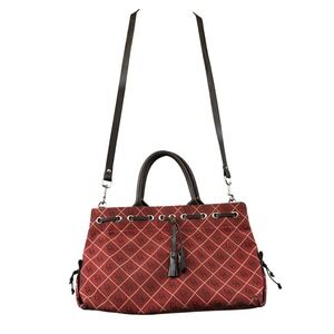 Vintage Dooney & Bourke DB Monogram Drawstring Satchel Crossbody Bag‎ Purse Red
